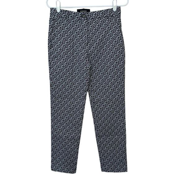 Pinko Bello 130 Div Pantalone Jacquard Monogram Logo Stretch Trouser Size 2 - Picture 1 of 10